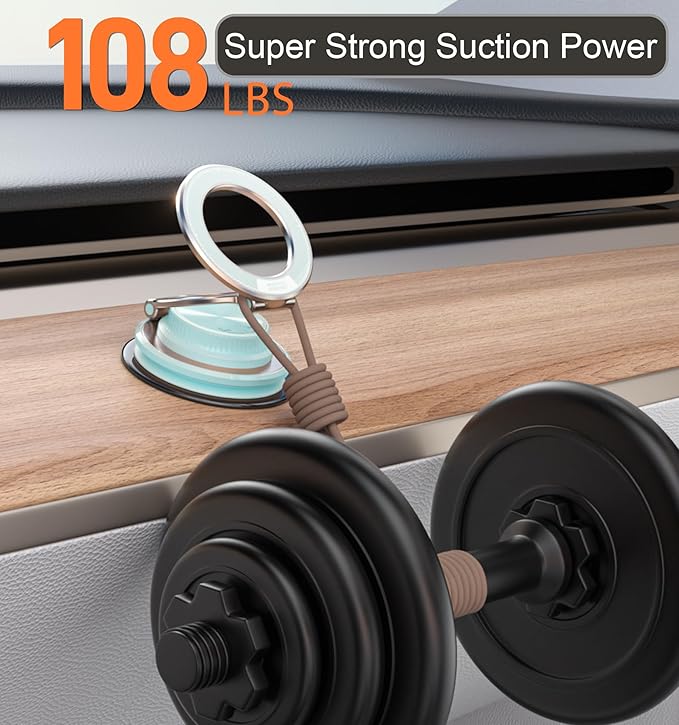 BOCLOUD 2026 Next-Gen Suction Cup Phone Mount Cute 360° Zinc Alloy 109 LBS Phone Stand Vacuum Magnetic Car Holder for MagSafe Strongest Accessories for iPhone 16 15 14... Android