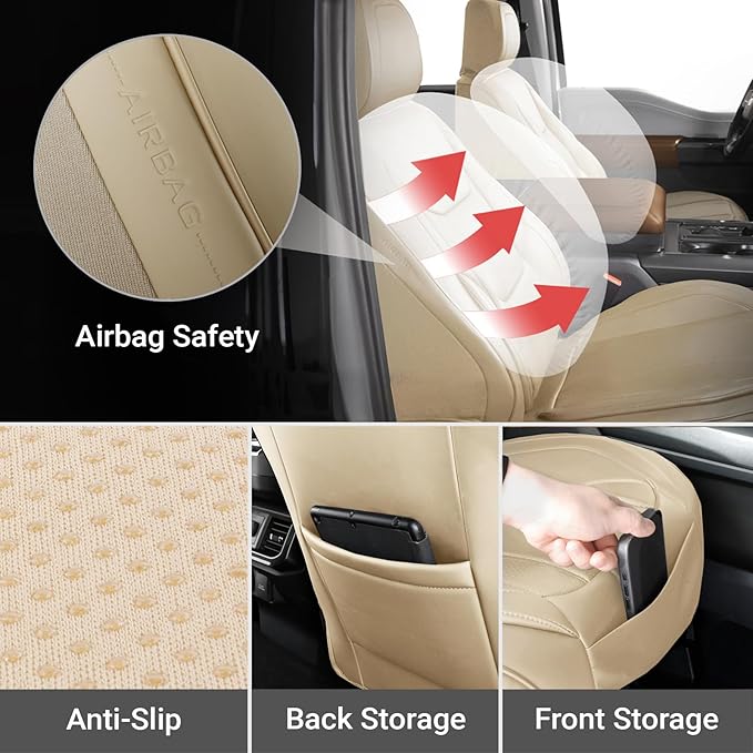 Coverland Custom Fit Car Seat Covers for Car Compatible with [Accord, Camry, Malibu, Focus, Taurus, Yaris, Golf] Premium Waterproof Non-Slip Interior Seat Protector [Front Beige - Size Chart A21]