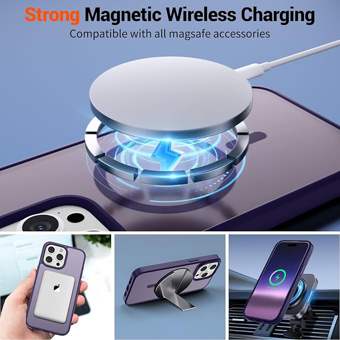 SUPFINE Magnetic for iPhone 15 Pro Case (Compatible with MagSafe) (Military Grade Drop Protection) Translucent Matte Shockproof Phone Case, Dark Purple