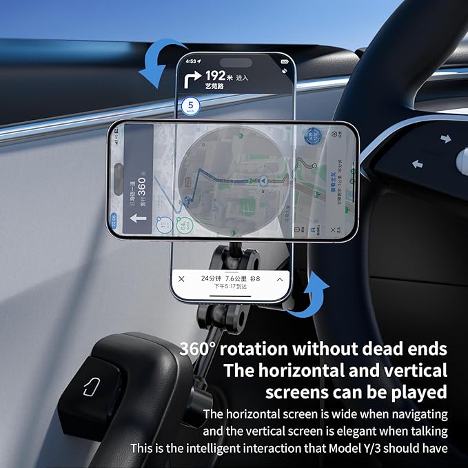 Magnetic Door-Mount Phone Holder for Tesla Model Y/3, Aluminum Alloy Construction, 4D Adjustable Car Mount with Super Magnetism, Original Hole Installation Compatible