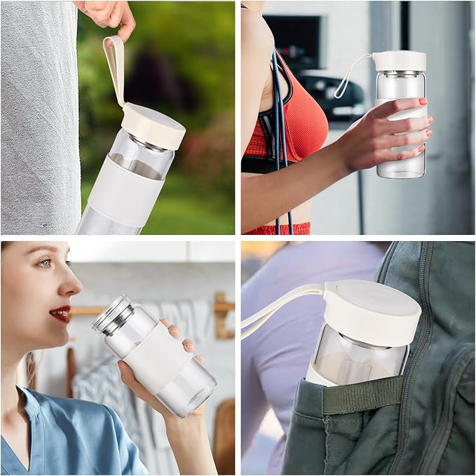 Small Glass Shaker Bottle, 2 Pack 16oz BPA Free Odorless Shaker Bottle with 304SS Mixing Ball and Removable Cleaning Brush for Fitness & Protein Shakes(White-2Pack)