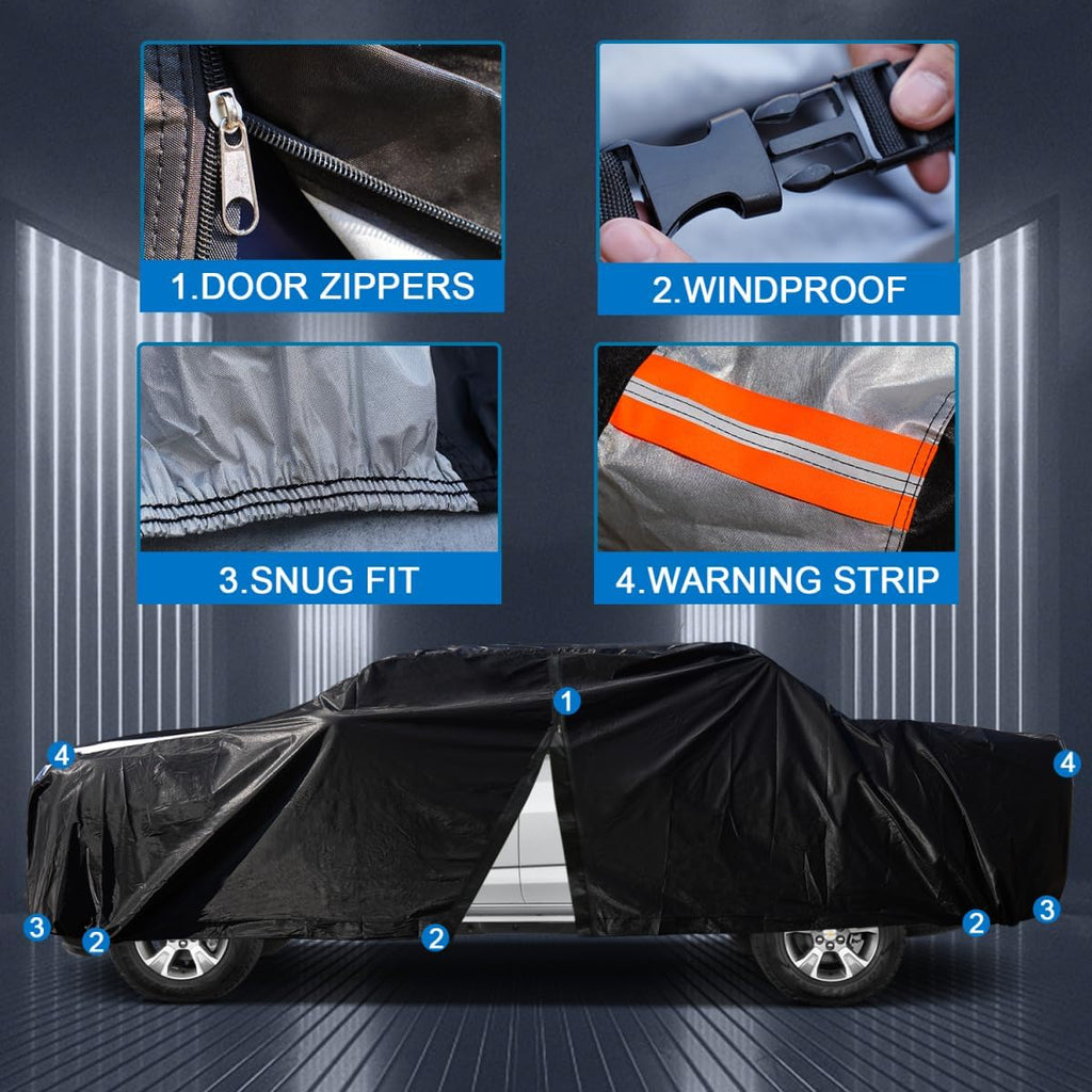 Toyota Tundra Truck Cover Custom Fit 1999-2021 Access Cab/Extended Cab SB (6.2') with Door Zipper, 12 Layers Full Exterior Pickup Truck Cover Waterproof All Weather,Wind Dust Sun and UV Protection.