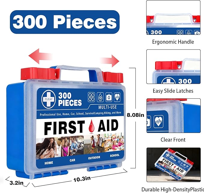 300 Piece Professional First Aid Kit, Multi-Function Portable Medical Kit for Home, Car, Travel, Camping, Worksite, Outdoor, Business & Sports (Navy Blue)