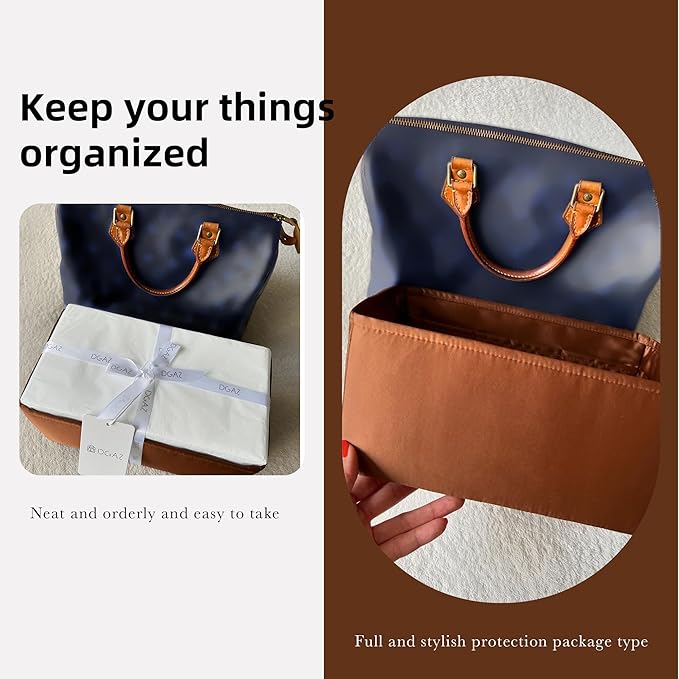 DGAZ Silk Purse Organizer Insert Fits LV Speedy 16/20/25/30/35/45 bags，Silky Smooth Bag Organizer，Luxury Handbag & Tote Shaper（Gold，SP25）
