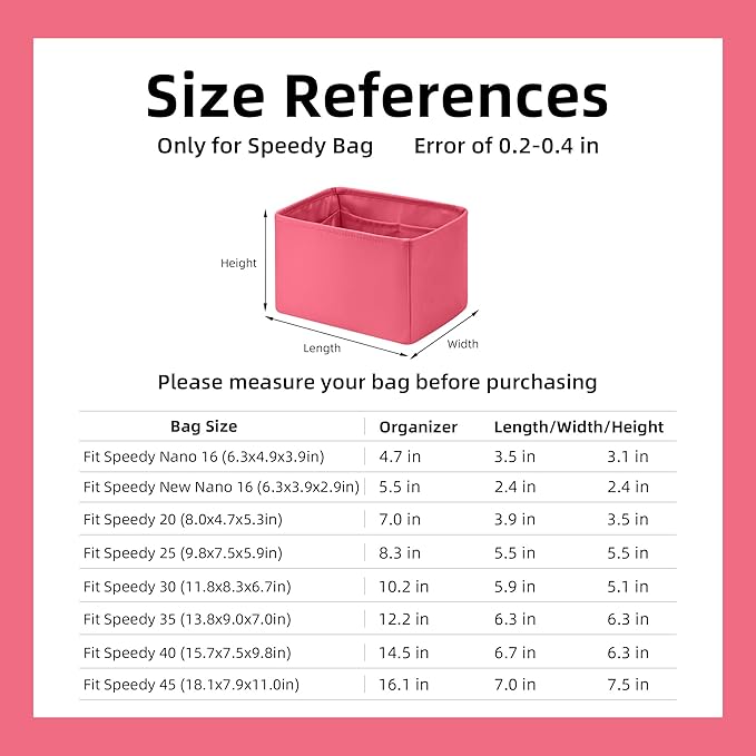 DGAZ Silk Purse Organizer Insert Fits LV Speedy 16/20/25/30/35/40/45 bags，Silky Smooth Bag Organizer，Luxury Handbag & Tote Shaper(Rose lipstick,SP45)