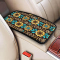 Car Center Console Cushion Pad Vintage Sunflower Yellow Universal Armrest Seat Box Cover Protector Aztec Floral Leopard Car Decor Accessories Fit for Vehicle, SUV, Truck, Sedans