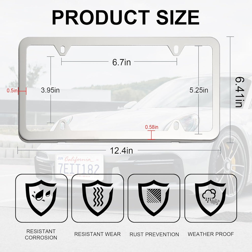 LivTee Chrome License Plate Frames, 4 Holes Stainless Steel License Plate Covers, 2PCS Car License Plate Holder, Automotive Accessories, Slim Design with Bolt and Gasket Cover for US Cars(Silver)