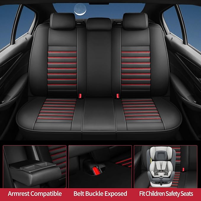 Fit HRV Car Seat Covers for Honda HR-V 2016-2024 2025 2026 - Upgraded Premium Waterproof & Breathable Leather, Airbag Compatible, All-Weather Seat Cushion Protector (Full Set, Black+Red)