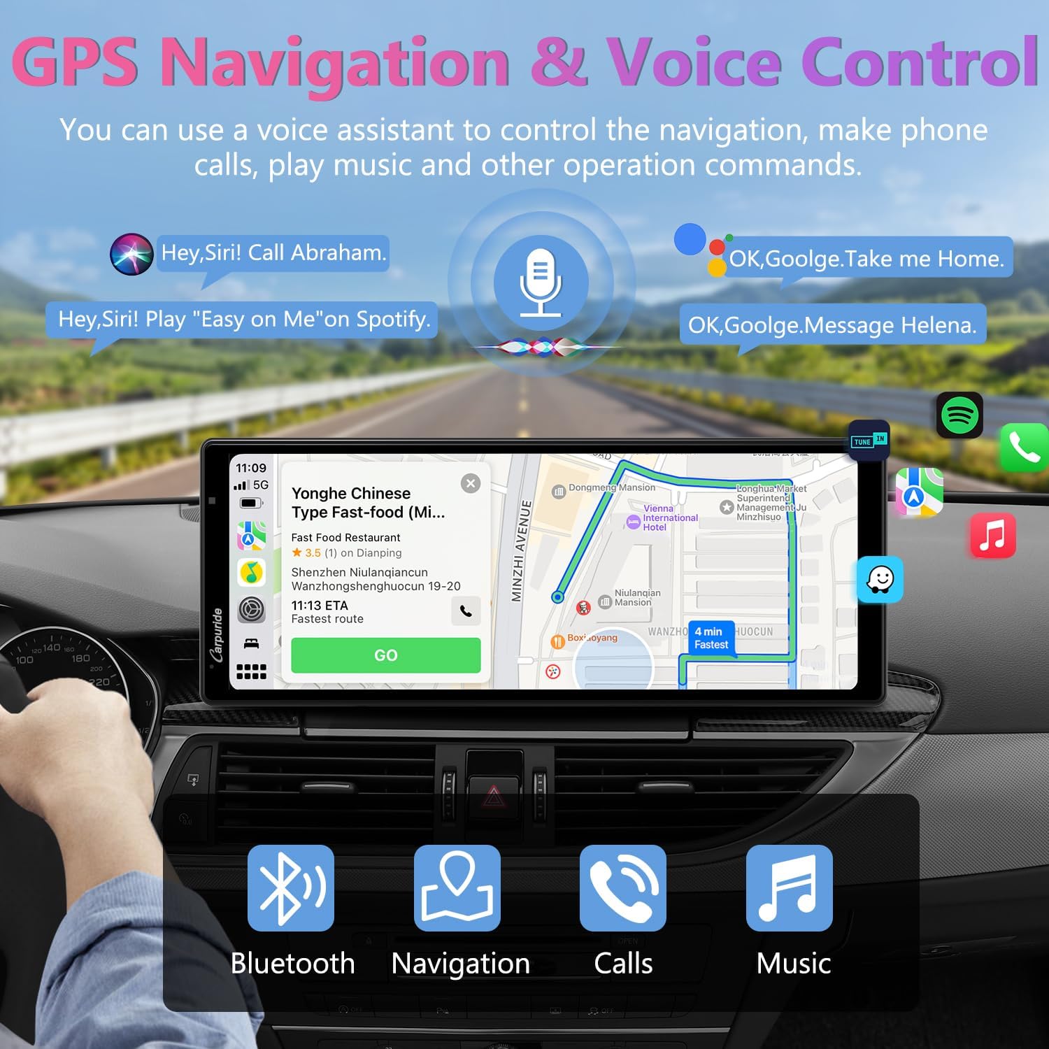 2025 CARPURIDE W903 Portable Carplay & Android Auto with Dash Cam - 9.3" HD IPS Screen, 4K Front &1080P Rear Cam, Loop Recording, Bluetooth, Mirror Link, GPS, Siri, Dashboard Mounted