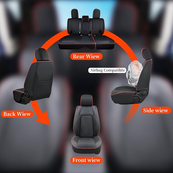 Coverado Seat Covers for Jeep Wrangler, Waterproof Leather Seat Covers Accessories Custom Fit JL 2/4 Door Car Seat Cover Protector Cushion Full Coverage Unlimited X Rubicon Sahara 2018-2024 (Red Line)