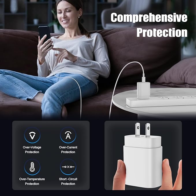 Essri 25W for iPhone 16 15 Charger Fast Charging,4 Pack USB C Wall Charger Block with (6 ft+10 ft) x2 Long USB C to C Cable for iPhone 16/15 Pro Max/Plus,for iPad Pro/Mini,White