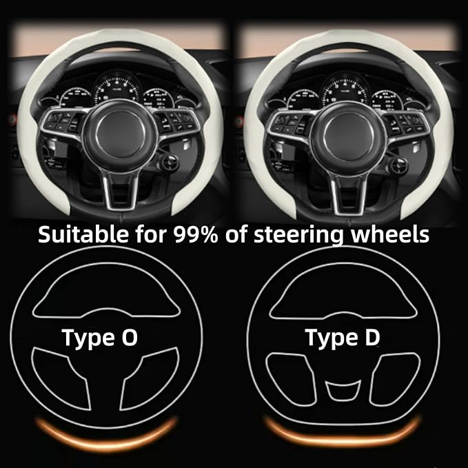 Universal 15 Inch Premium Nappa Leather Steering Wheel Cover - Non-Slip, Soft Comfortable Grip, Easy Install for Most Cars (Volcanic red)