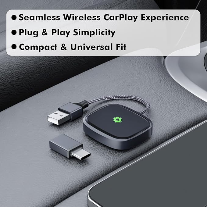 Travel Depot Wireless CarPlay Adapter for iPhone, Converts Wired to Wireless Adapter CarPlay, Plug & Play for Apple Car Play, Fast Auto Connect Bluetooth Dongle Car Streaming Device, Fits 800+ Models