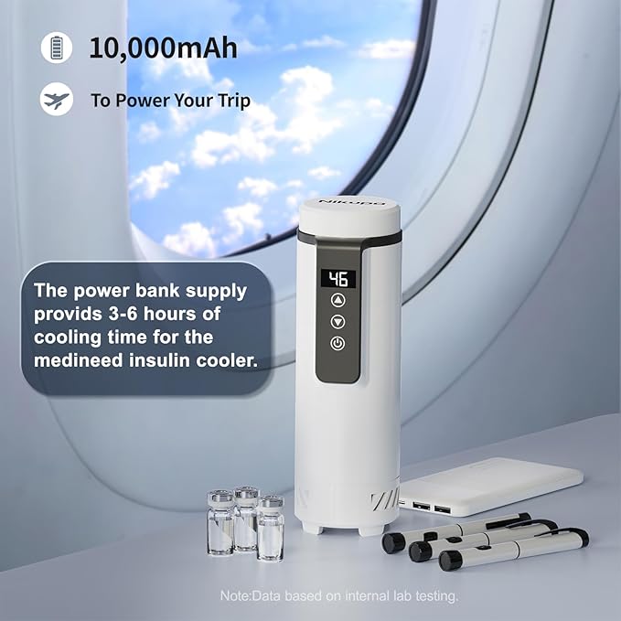 Insulin Cooler Travel Case TSA Approved, Portable Refrigerated Medical Cooler (1–7 Medication Pens), Diabetes Travel Case for Insulin (White, with Power Bank)