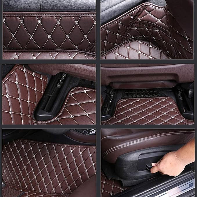 Custom Floor Mats for Cars fit 95% Sedan SUV Sports Car Full Coverage All Weather Men Women Pads Protection Non-Slip Leather Floor Liners (Black Brown Stitching)