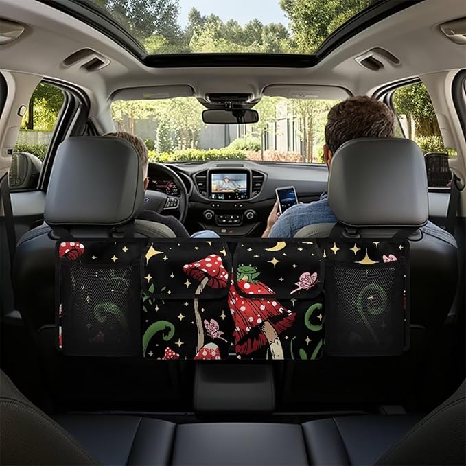 Cute Frog Car Trunk Organizer Mushroom Stars Moon Large Capacity Hanging Car Storage Bag Waterproof Cargo Bag,Frees Trunk Floor