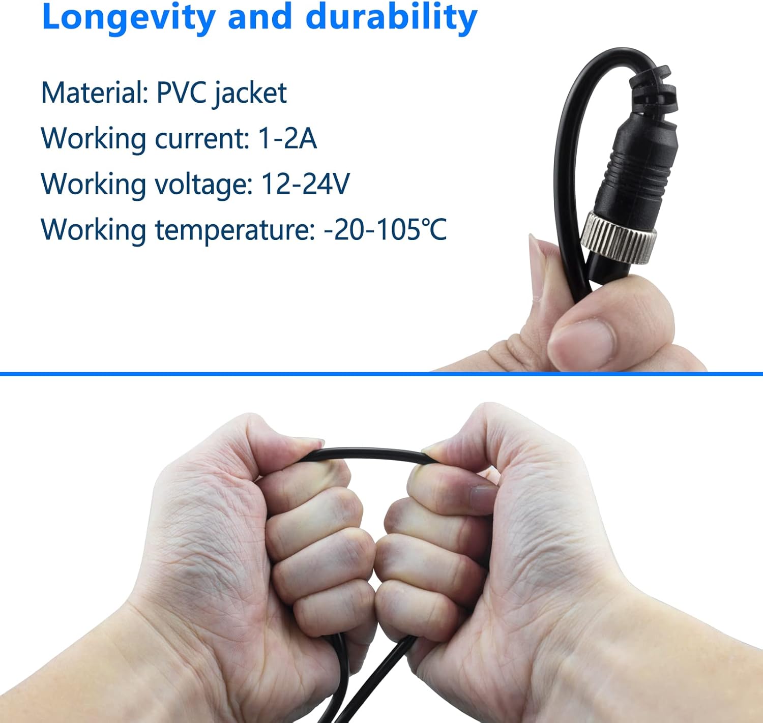 50FT Car 4-Pin Aviation Video Extension Cable，15m Car Video Extension Cable for CCTV Rearview Camera Truck Trailer Camper Bus Motorhome Vehicle Backup Monitor Waterproof Shockproof System