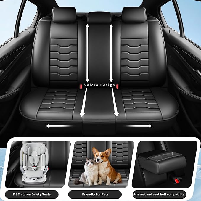 Fit Accord Car Seat Covers Premium Leather for Honda Accord 2012-2025 2026. Waterproof， Breathable, Scratch-Resistant & All-Weather Seat Cushion Protector（Full Set,Black