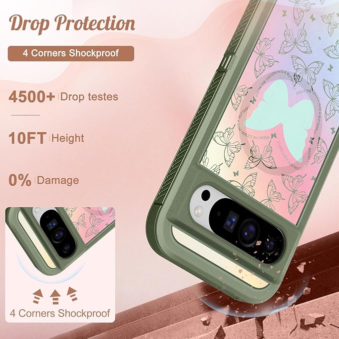 for Google Pixel 9 Pro XL Case - Compatible with MagSafe Women Cute Girls Magnetic Protective Cover Girly Blue Butterfly Design Heavy Duty Shockproof Phone Case for Pixel 9 Pro XL 6.8"