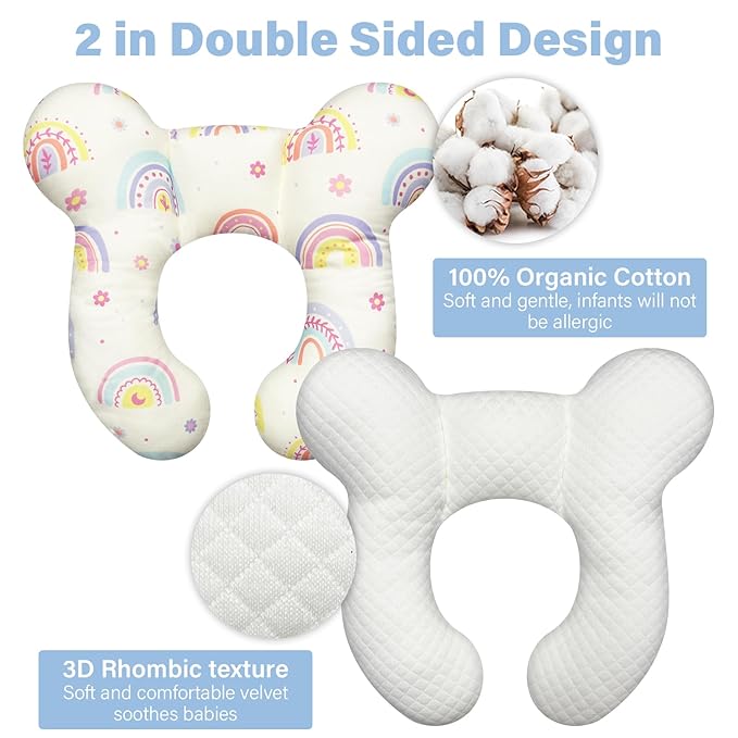 Baby Neck Pillows - Upgraded Toddler Travel Cushion for Toddler Head and Neck, Infant Neck Pillow for Car Plane Stroller Pushchair - Rainbow B