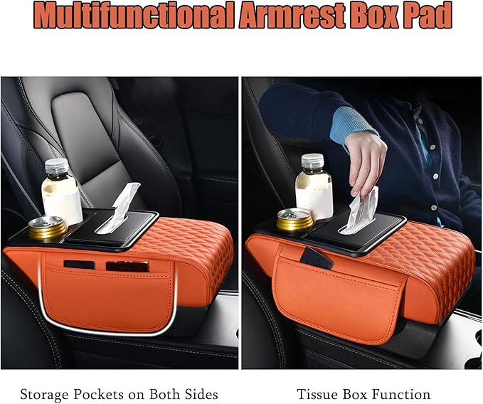 Car Armrest Center Console Cover for Acura Integra 2022–2025, Center Console Pad with Cup Holder, Multifunctional Armrest Cushion,A Black+Red