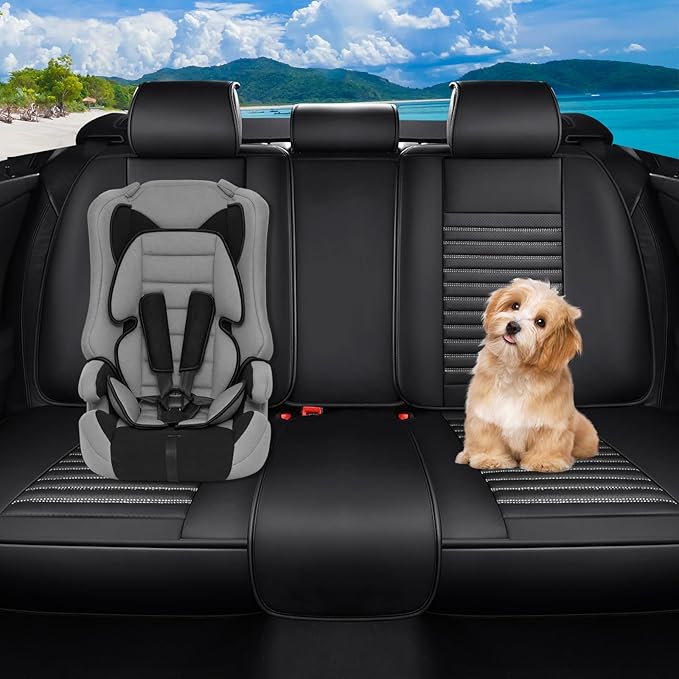 Car Seat Covers Full Set Fit for Toyota Avalon 1997-2022, Premium Faux Leather Car Seat Protector, Breathable, Anti-Slip, Comfortable & Durable (Black&White,Full Set)