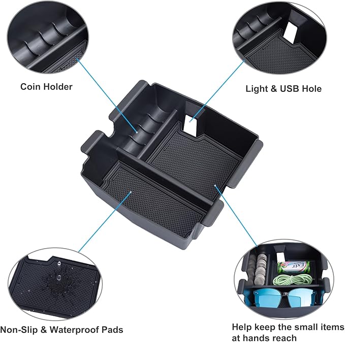 PIMCAR Center Console Organizer for Jeep Wrangler JL/JLU (2018-2026) & Gladiator JT (2020-2026) | Armrest Storage Tray | Interior Accessories (Not for JK/JKU) | Black Liner Trim