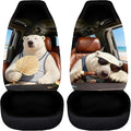 Funny Car Seat Covers 2 Pcs Automobile Front Seat Covers Polar Bear Breathable Protection Interior Accessories Anti-Slip Back Fabric Compatible with Most Cars,SUV,Sedan