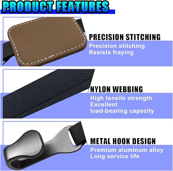 2PCS Car Seat Headrest Hooks, Stylish Suede Automotive Backseat Storage Hanger, Universal Vehicle Interior Seat Organizer Accessories for Purse, Handbag, Umbrella, Grocery (Brown)