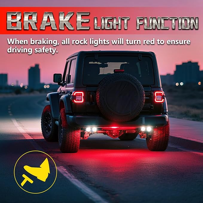 4 Pods Segmented Alloy RGB LED Rock Lights for ATV UTV Golf Cart SXS Trucks Offroad Car, Waterproof Impact Resistant Metal Underglow Kit with APP RF Control Sync Music Multicolor Neon Underbody Light