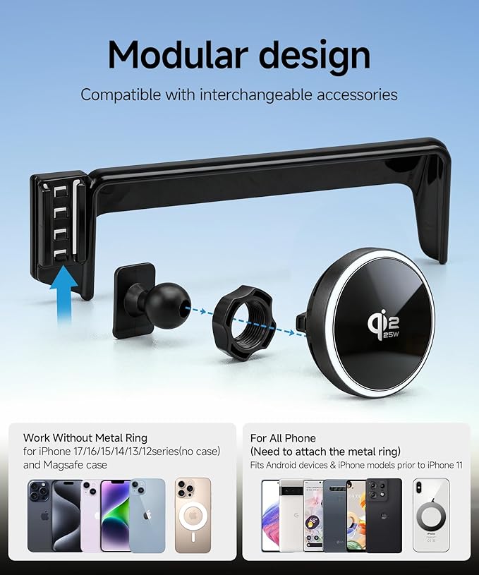 Qi2.2 Max 25W Fast Wireless Car Charger Phone Holder for 2014-2018 BMW The X5 / 2015-2019 BMW X6 10.2-Inch Screen, Magnetic Phone Mount Compatible with MagSafe