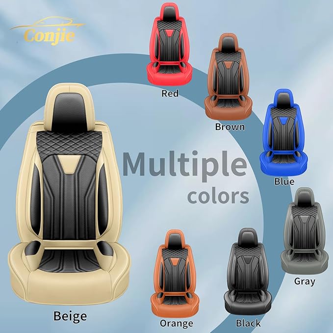 Fit FJ Cruiser Car Seat Covers Premium Leather for Toyota Fj Cruiser 2007-2013 2014. Waterproof， Breathable，Scratch-Resistant & All-Weather Seat Cushion Protector (Front Pair, Beige & Black)