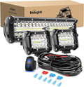 Nilight LED Light Bar 12 Inch 300W Spot Flood Combo 2 Pcs 4 inch 60W LED Pods Boat Driving Fog Lights with Off Road Wiring Harness- 3 Leads for Trucks Pickup Golf Cart SUV ATV UTV 4x4 Van Camper