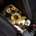 Universal Armrest Cover Pad, Sunflower Cow Print Car Center Console Cushion Pad, Protect from Pet Claws, Sticky Fingers, Auto Decor Accessories