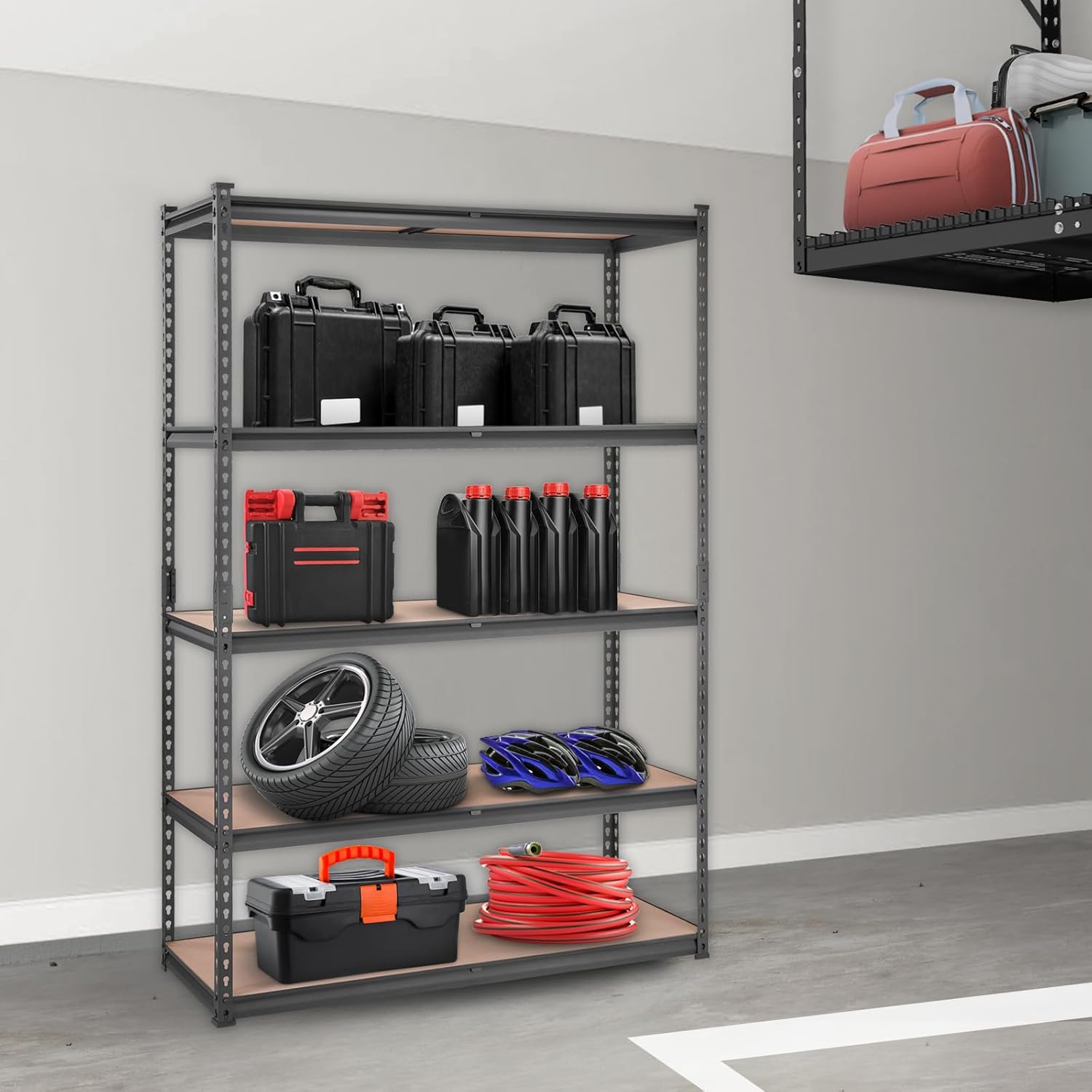 VEVOR Storage Shelving Unit, 5-Tier Adjustable, 2000 lbs Capacity, Heavy Duty Garage Shelves Metal Organizer Utility Rack, Black, 48" L x 18" W x 72" H for Kitchen Pantry Basement Bathroom Laundry
