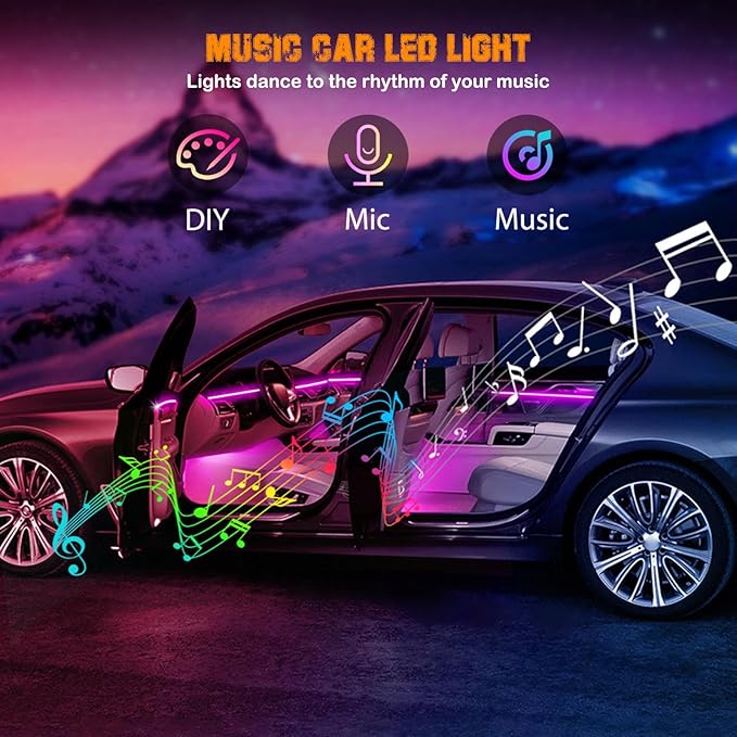 Jushope Car LED Lights, Interior Car Lights with Wireless APP/RF Remote/Button Control, Car Ambient Lighting Kit with 236" Integrated Molding Fiber Optic RGB Sync to Music (9 in 1-USB)