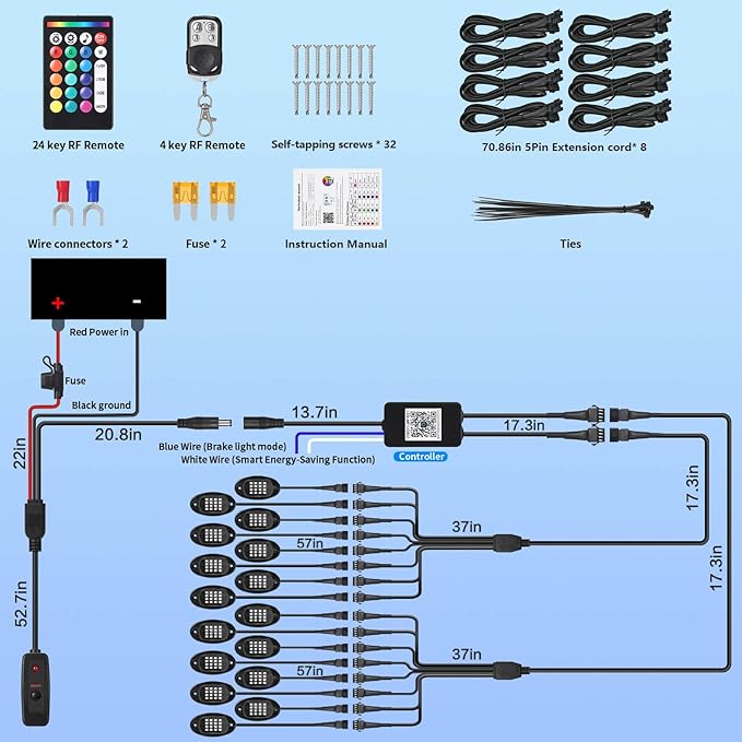 16Pods RGB LED Rock Lights for Trucks Pickup Jeep Gladiator Off-Road, Multicolor Underglow Light Kit with APP/RF Remote Dual Zone, Plug and Play&Pre Wired 12V Vehicle Underbody Accent Light Waterproof