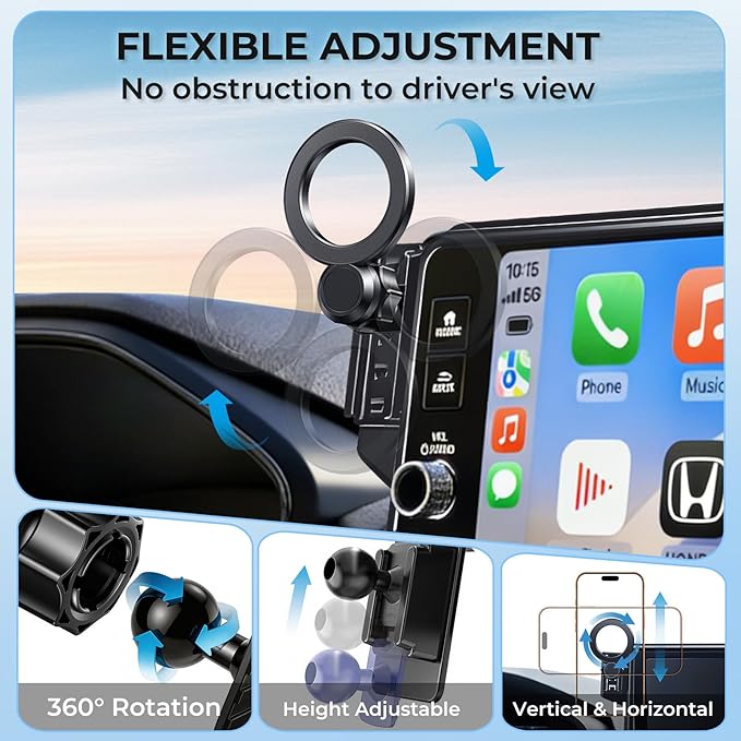 Car Phone Holder for Volkswagen VW Tiguan 2026 2025 (Only for 15-Inch Screen, Not for 12.9-Inch) 360° Rotation Magnetic Cell Phone Mount, Compatible with Magsafe, Does Not Affect Air Vent