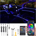Car Ambient Lighting Optic Fiber 64 Colors Music Sound Active with RF Remote Control + APP Control Car Decorative Atmosphere Lighting Kit DC 12V 1W 4m