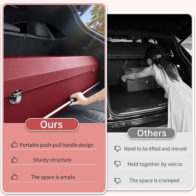 Car Trunk Organizer for Honda CR-V 2017-2022, Collapsible Sturdy Trunk Storage Container with Lid and Handle Large Leather Car Trunk Storage (Red,39.7 x 11.4 x 12.2in)
