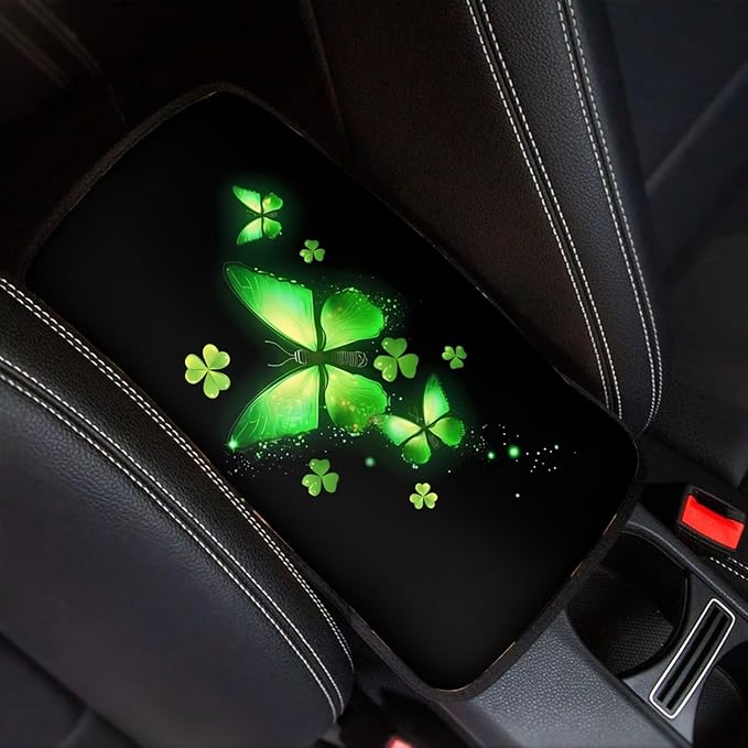 Butterfly Auto Center Console Armrest Covers, Armrest Cover Pad Universal Fit Vehicle, SUV, Truck Car Accessories Interior St. Patrick's Day Decor
