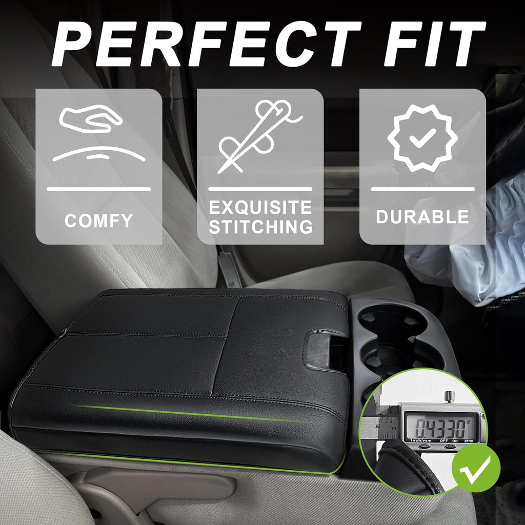 Muslogy Center Console Armrest Cover Compatible with Chevy Silverado/Tahoe & GMC Sierra/Yukon 2007-2013 Comfort Armrest Pad Arm Rest Cushion Vegan Leather Protector Regular Thick(Jump Seat ONLY)