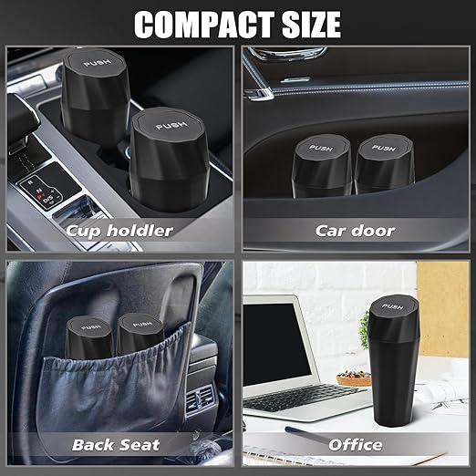 Car Trash Can Bin with Lid - Car Garbage Can with 20pcs Trash Bags for Cup Holder - Black Leakproof Mini Vehicle Trash Bin for SUV Truck - Small Car Organizers and Storage for Door Front Back Seat
