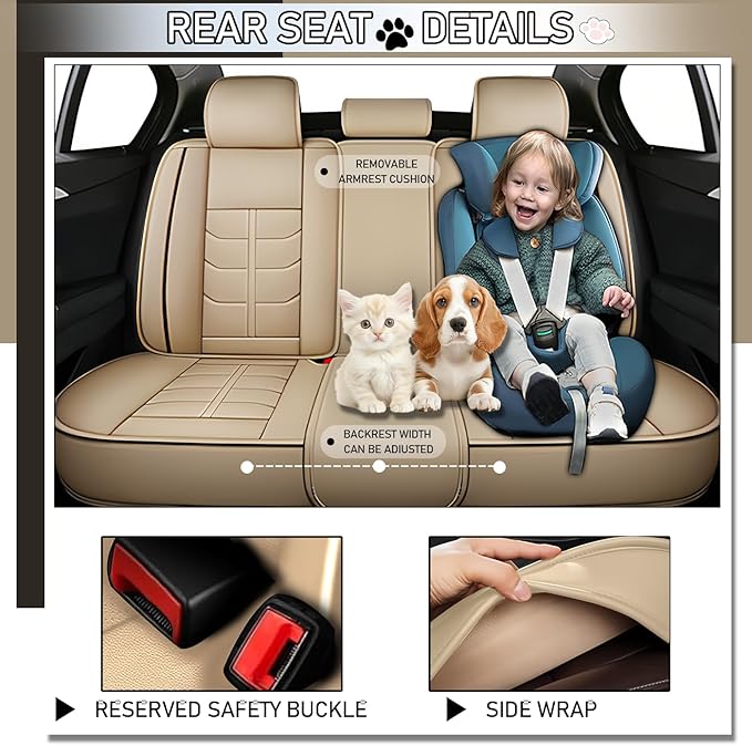 Leather Car Seat Covers Fit for Toyota Tundra 2000-2024, 5 Seater Car Seat Cover, Premium Waterproof, Scratch Resistant Car Interior Accessories (Full Set Beige)