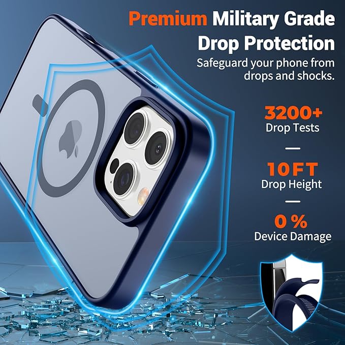 SUPFINE Magnetic for iPhone 16 Pro Max Case (Compatible with MagSafe) (Military Grade Drop Protection) Translucent Matte with Anti-Fingerprint Phone Case,Navy Blue