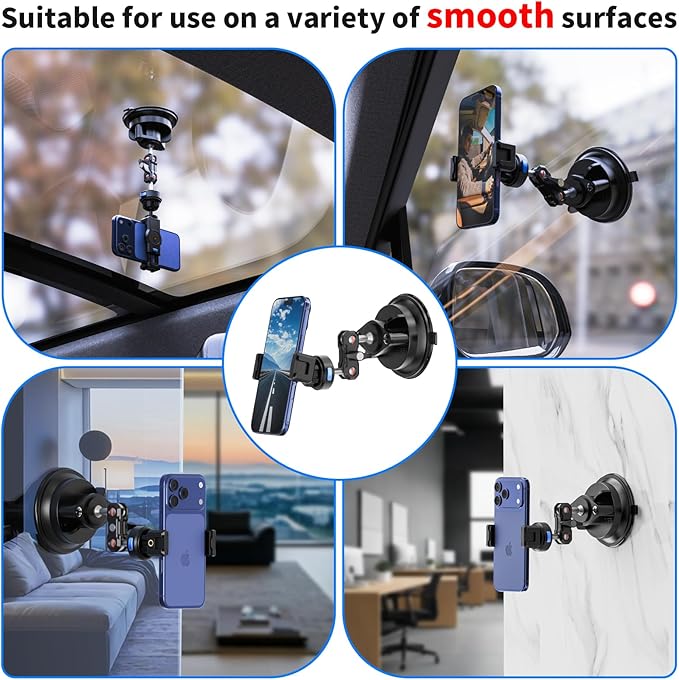 SOH Magnetic Suction Cup Car Phone Mount, 360° Rotation Stable Car Dashboard & Windshield Phone Holder Mount, Powerful Smartphones Suction Cup Car Holders Mount Hands Free for All Smooth Surface