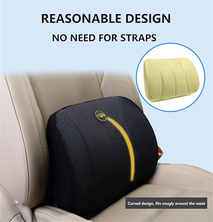 Heightening Wedge Car Seat Cushion Pad for Driving with Comfort Memory Foam, Curved Design Closely Adheres to The Lumbar Spine and Buttocks, Relieving Fatigue Broader Vision (Waist Cushion,Black)