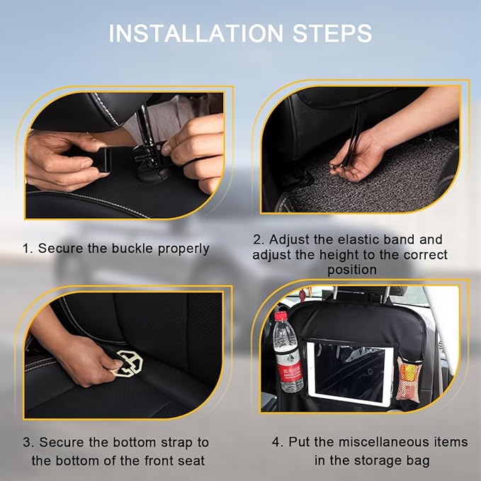2PCS Car Seat Back Organizer, Waterproof Vehicle Storage Bag with Touch Screen Tablet Holder & 9 Pockets, Auto Kick Mats Back Seat Protector for Kids, Universal Travel Accessories (Black/Large)