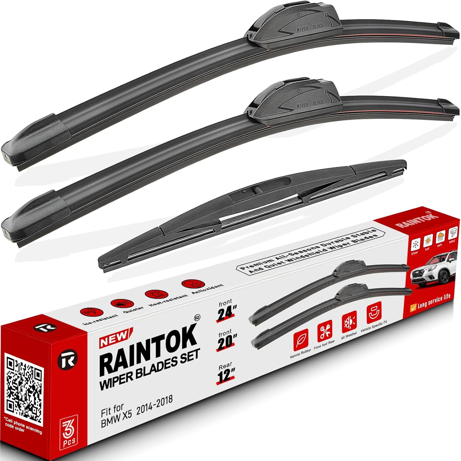 Windshield Wiper Blades Replacement for BMW X5 2014 2015 2016 2017 2018 Original Factory Quality Front Rear Wipers Blade Set for My Car - 24" 20" 12" (Pack of 3)