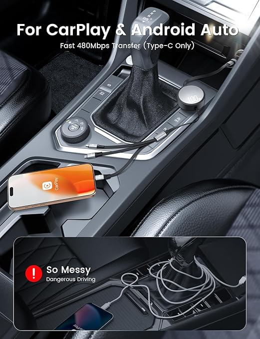 CAFELE 100W Multi Charging Cable, 6-in-1 Retractable USB C/A Cable, 5A Fast Charger Cord for Multiple Devices with Type C/L/Micro Ports for Phone 17 16 15 14 Pro Max, S24/S23, MBook, Pad (4.3ft)
